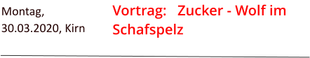 Vortrag:   Zucker - Wolf im Schafspelz Montag, 30.03.2020, Kirn